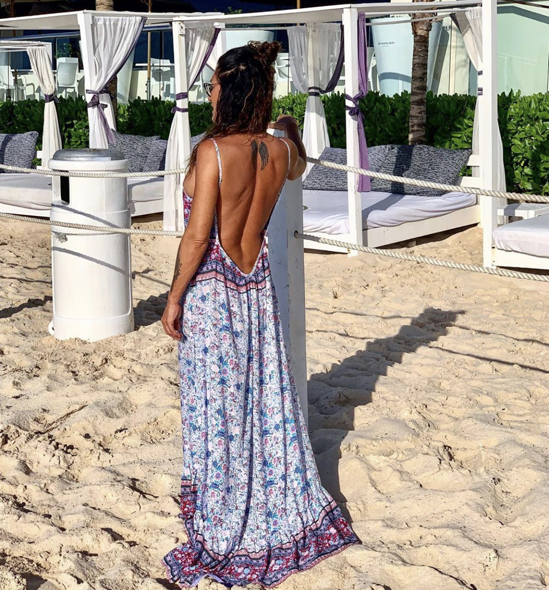 Bagru paon robe imprimée Soleil Robe de plage dos nu style rétro